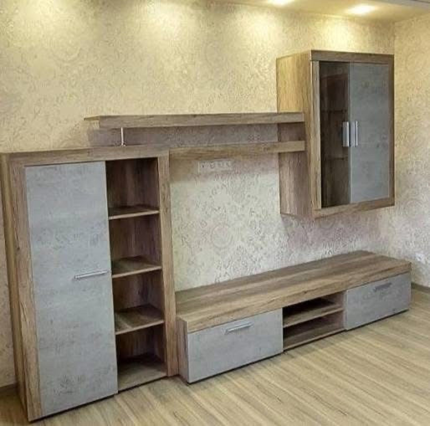 Стінка у вітальню Орлеанс 293 см Дуб Табако/Бетон Індастрі Меблі Сервіс
