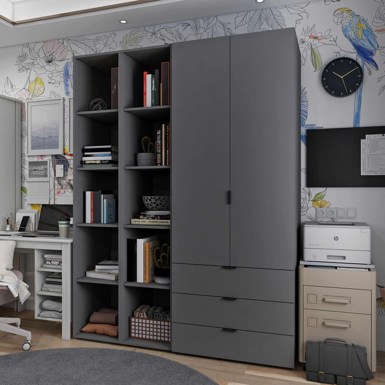 Комплект Doros Гелар з 2 Этажерками  2 ДСП 153.9х49.5х203.4 (42005055)Графит 