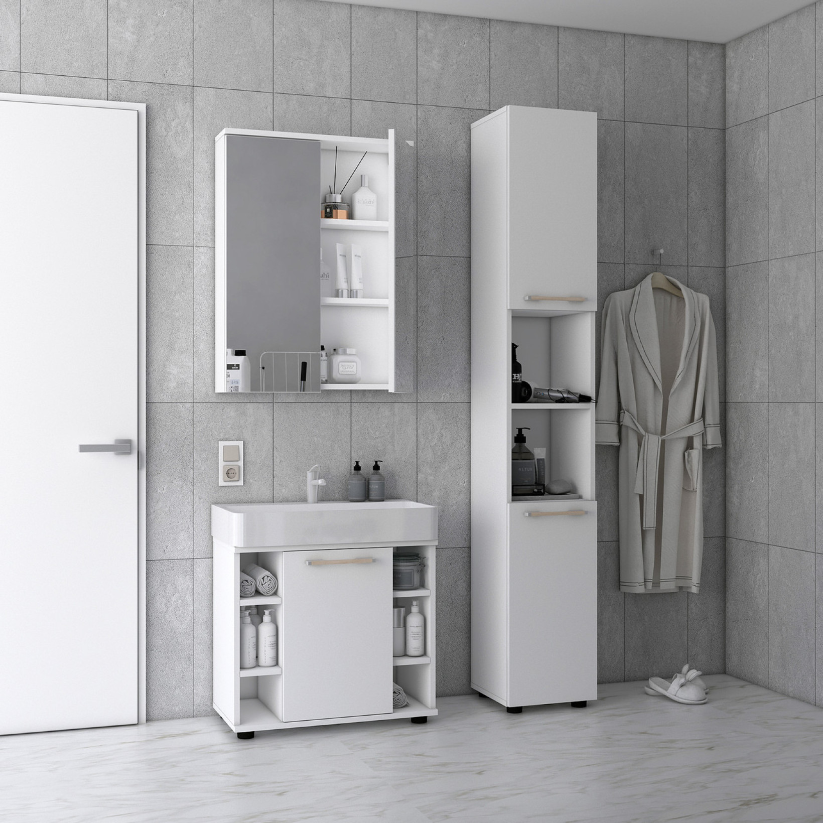 Комплект для ванной комнаты Мира ДСП 84х33х183.5 (41510133) Белый