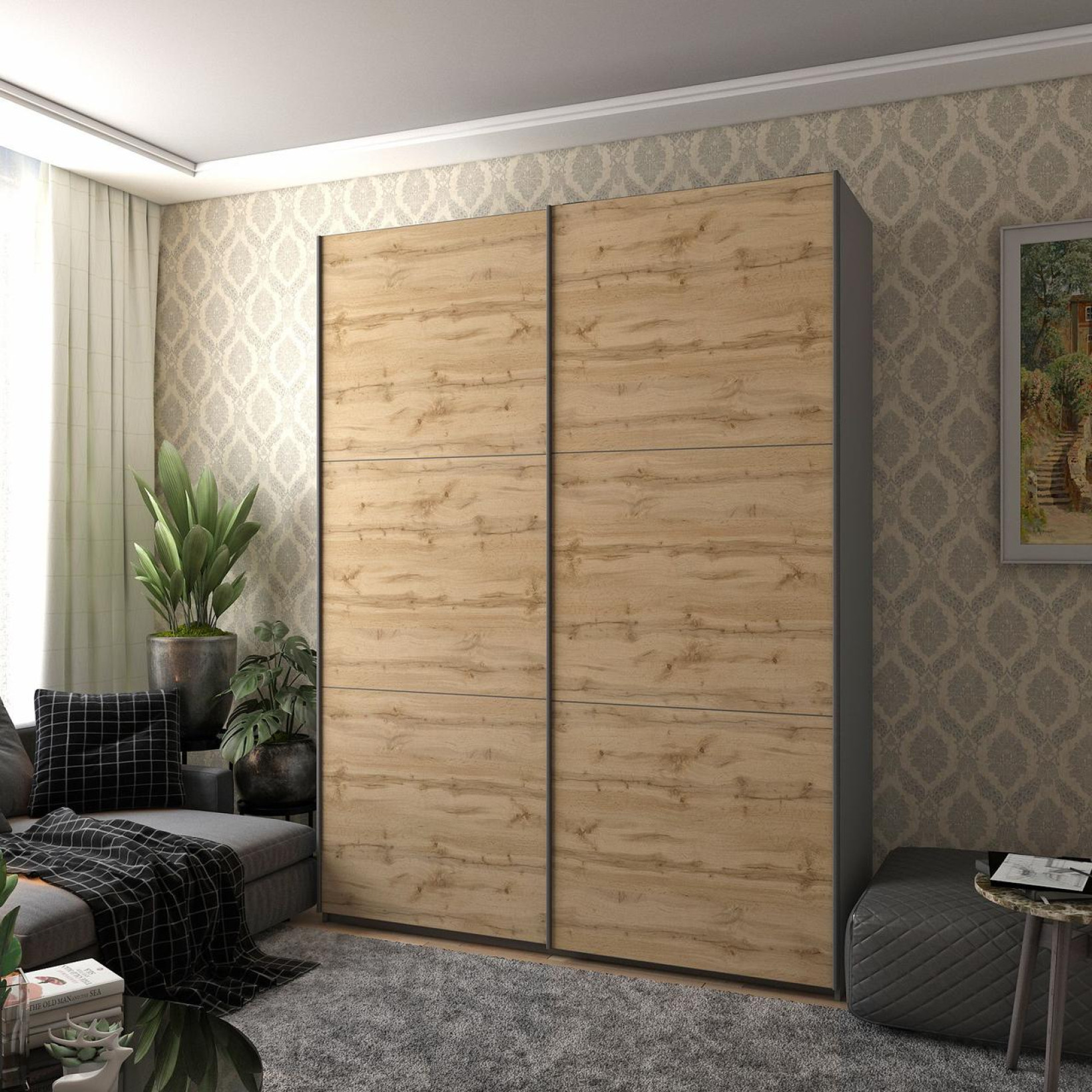 Шкаф купе Doros G-Caiser 2 ДСП / 3 части 180х60х240 (42005014) Графит/Дуб Эвок