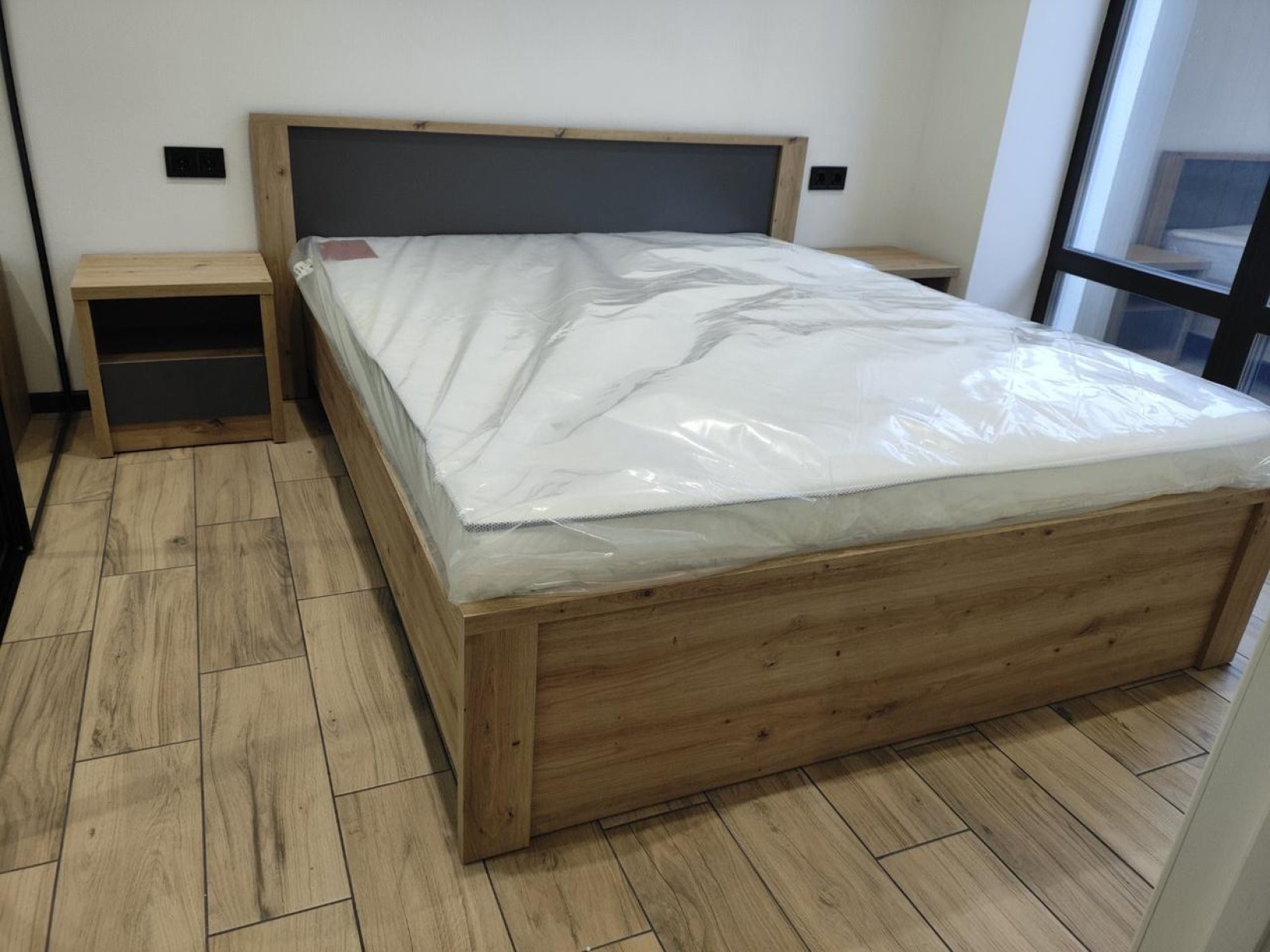 Кровать 140 Доминика Артизан/Серый + вклад под матрац  Мебель Сервис 