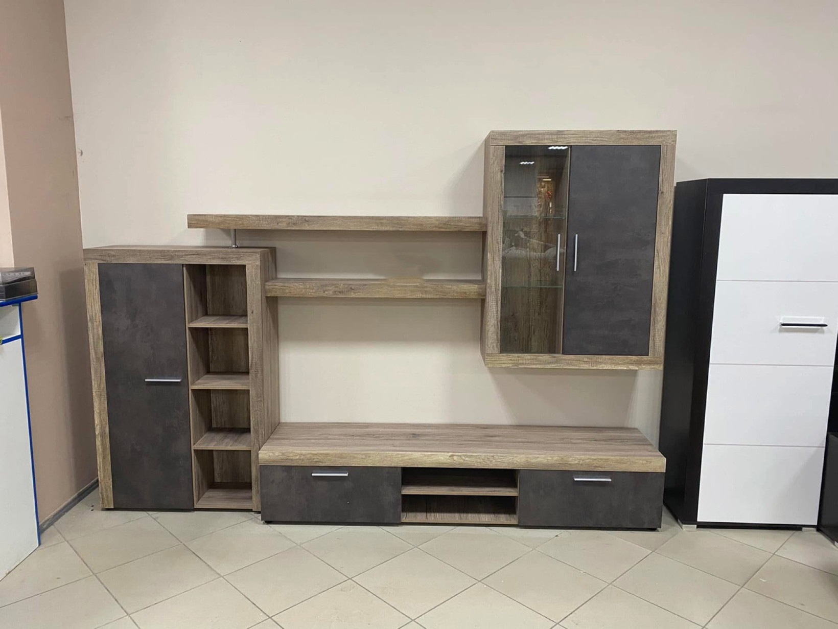 Стінка у вітальню Орлеанс 293 см Дуб Табако/ Антрацит Роксі Меблі Сервіс