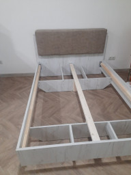 Ліжко 120 Кім з м'яким узголів'ям та ламелями Дуб Крафт Білий/Сан Ремо Меблі Сервіс Ліжко 120 Кім з м'яким узголів'ям та ламелями Дуб Крафт Білий/Сан Ремо Меблі Сервіс