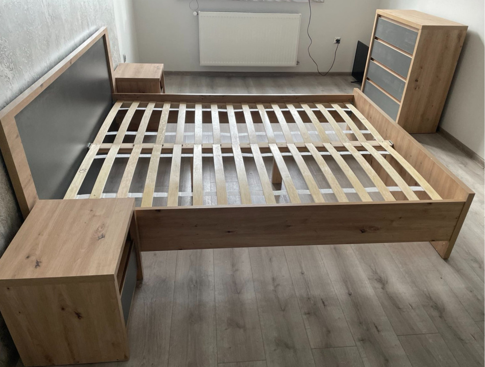 Кровать двуспальная 160 Доминика Артизан/Серый + вклад под матрац Мебель Сервис 