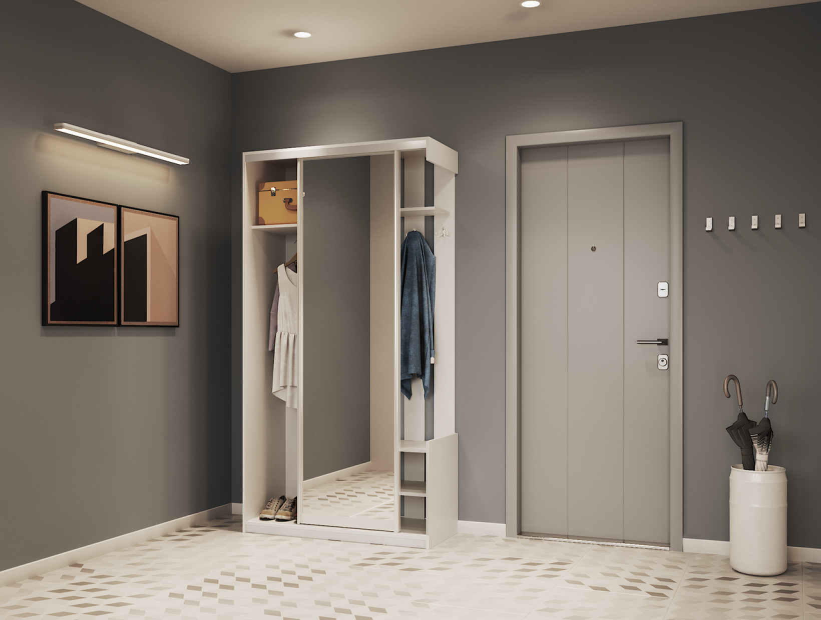 Прихожая Doros City One Door 1 Зеркало 110х45х210 (44900058) Белый
