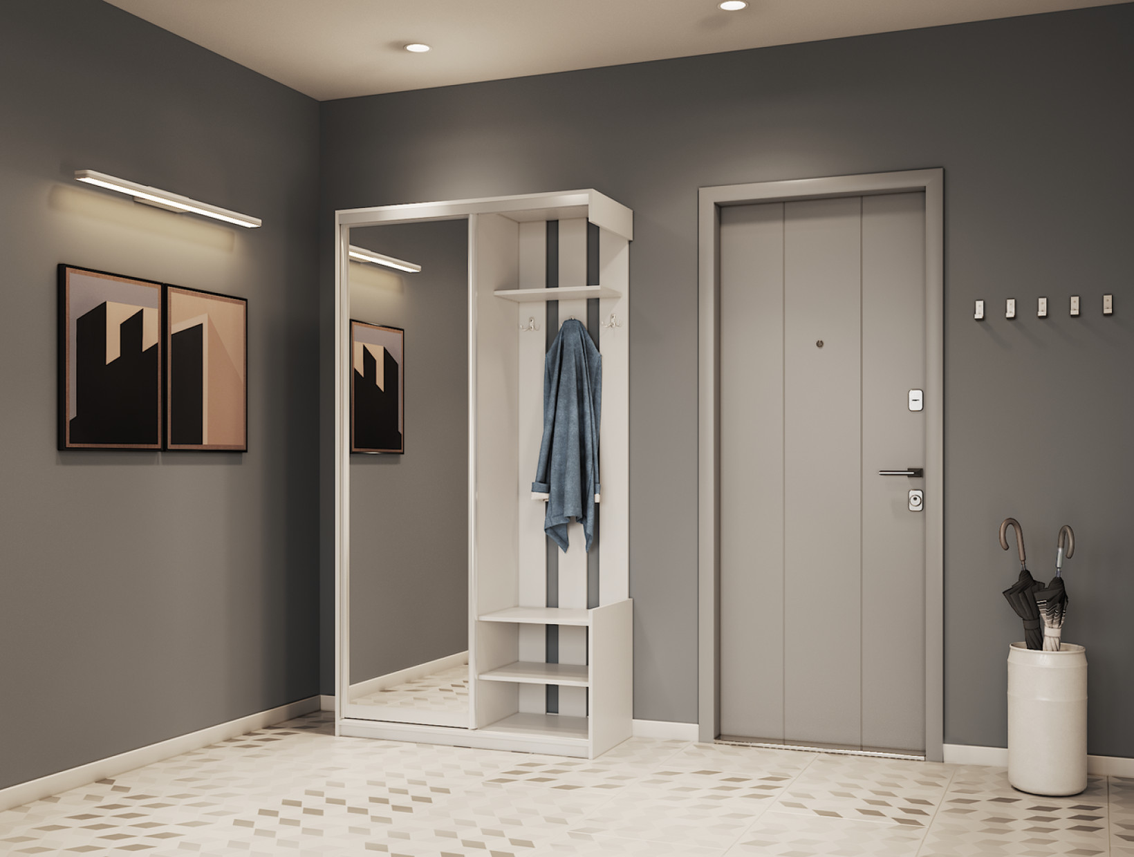 Прихожая Doros City One Door 1 Зеркало 110х45х210 (44900058) Белый