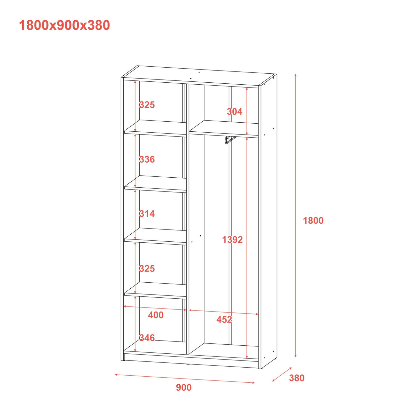 Шкаф для одежды Doros Студент  ДСП 90х38х180 (44900273) Графит/Белый