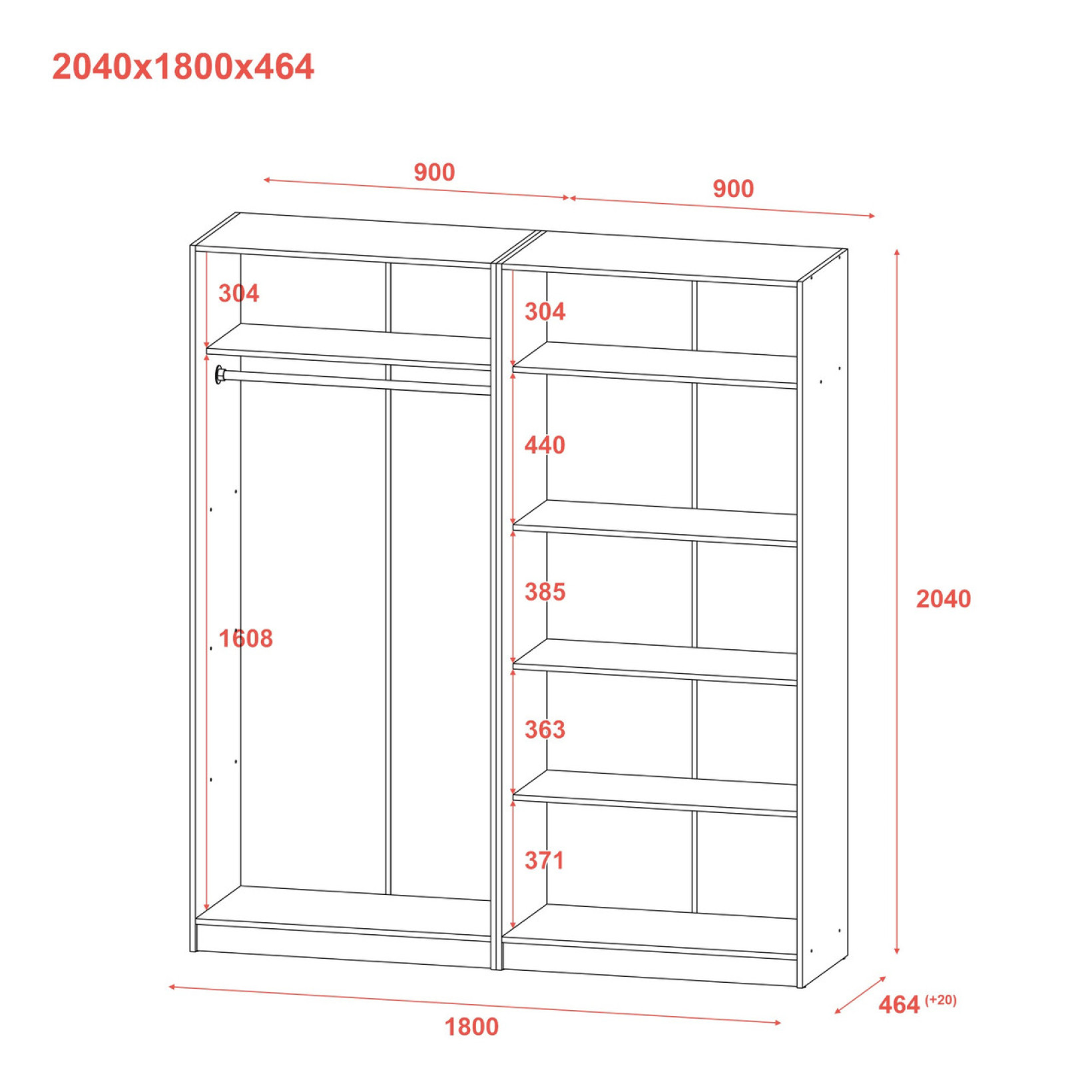 Комплект Doros Промо с полками 2+2 ДСП 180х48х204 (80737771) Серый