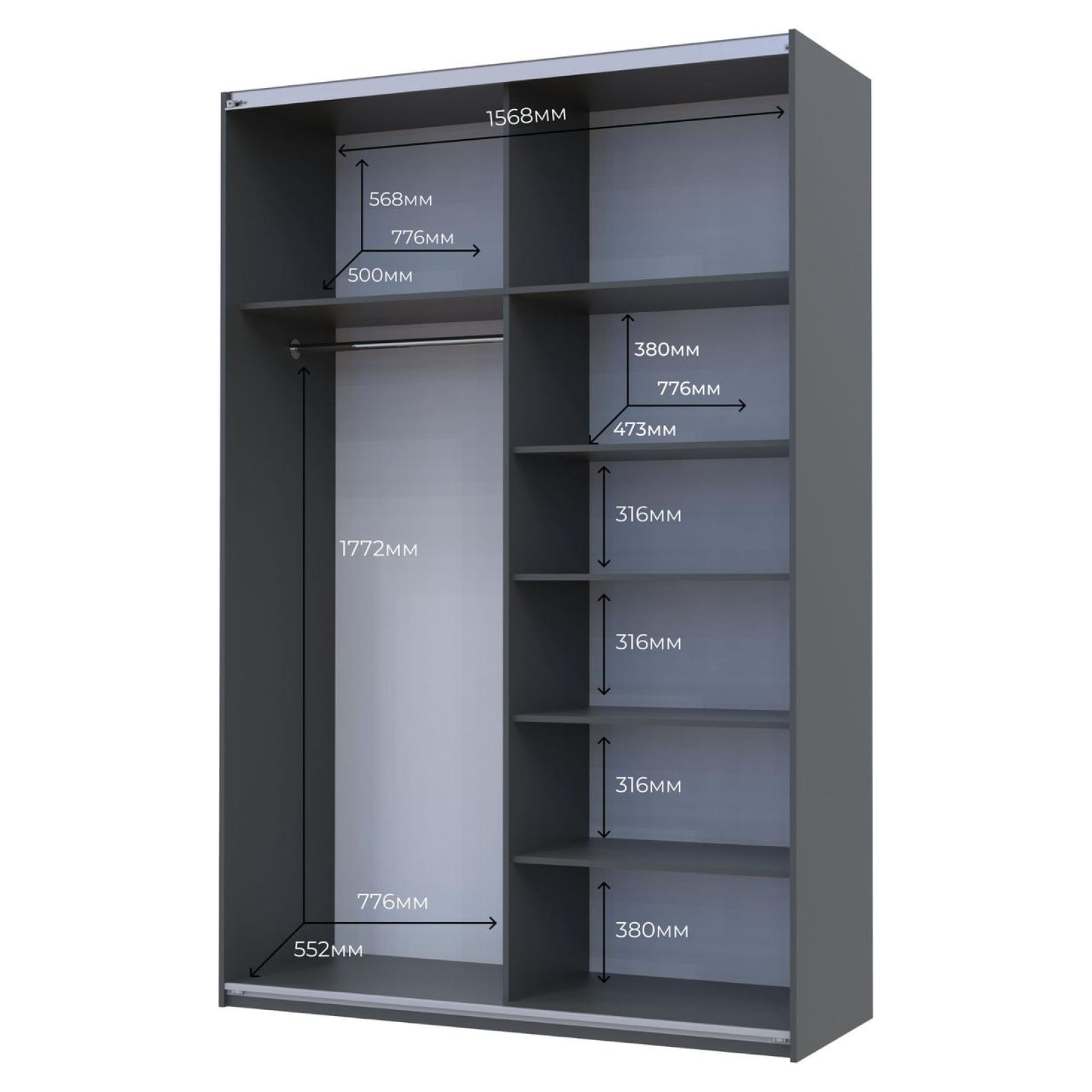 Шкаф купе Doros G-Caiser 1 ДСП / 1 Зеркало 160х60х240 (42005072) Графит/Дуб Эвок