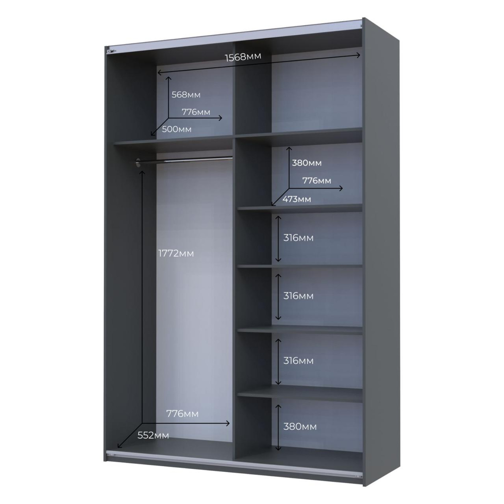 Шкаф купе Doros G-Caiser 2 ДСП 160х60х240 (42005074) Графит/Дуб Эвок