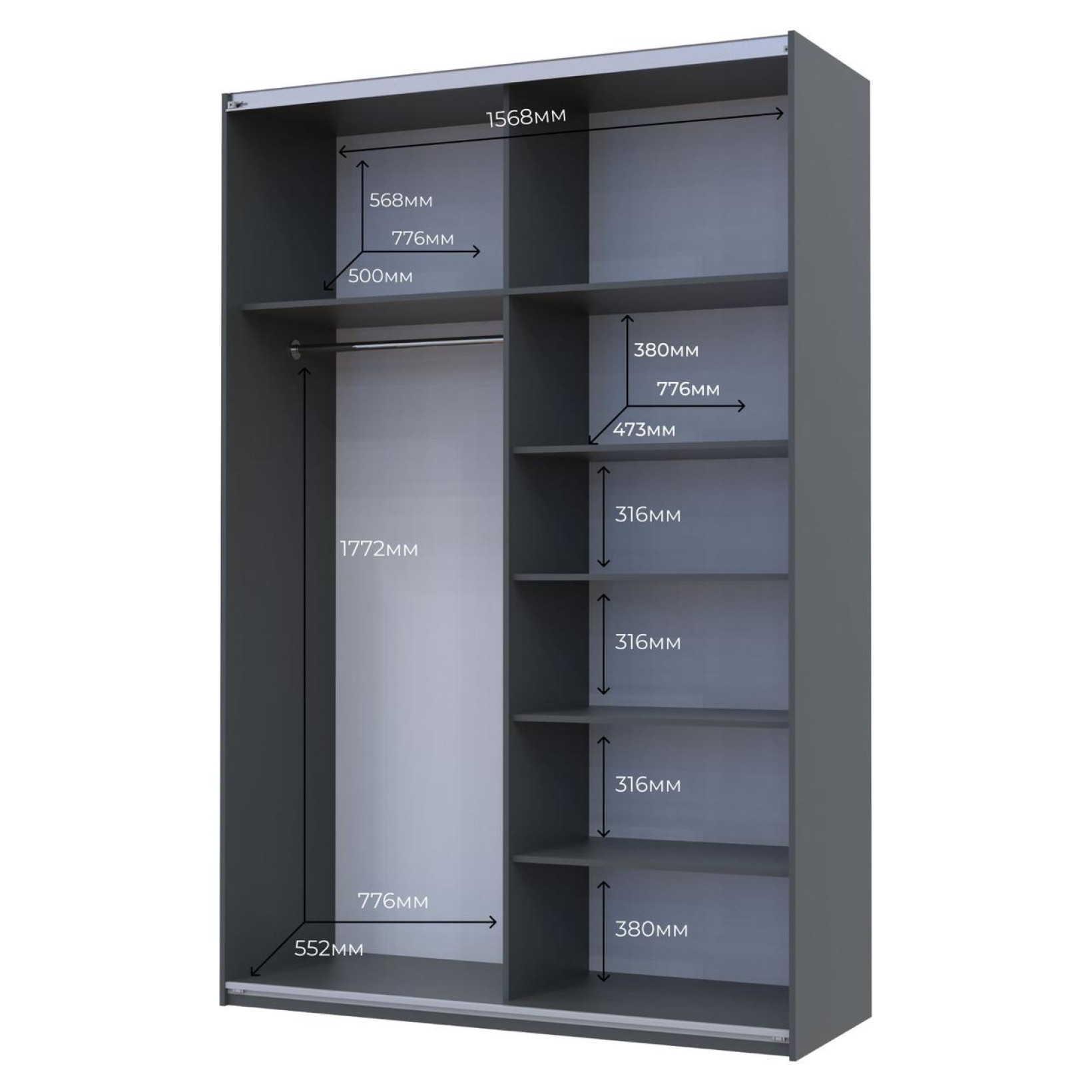 Шкаф купе Doros G-Caiser 2 ДСП 160х60х240 (42005085) Графит