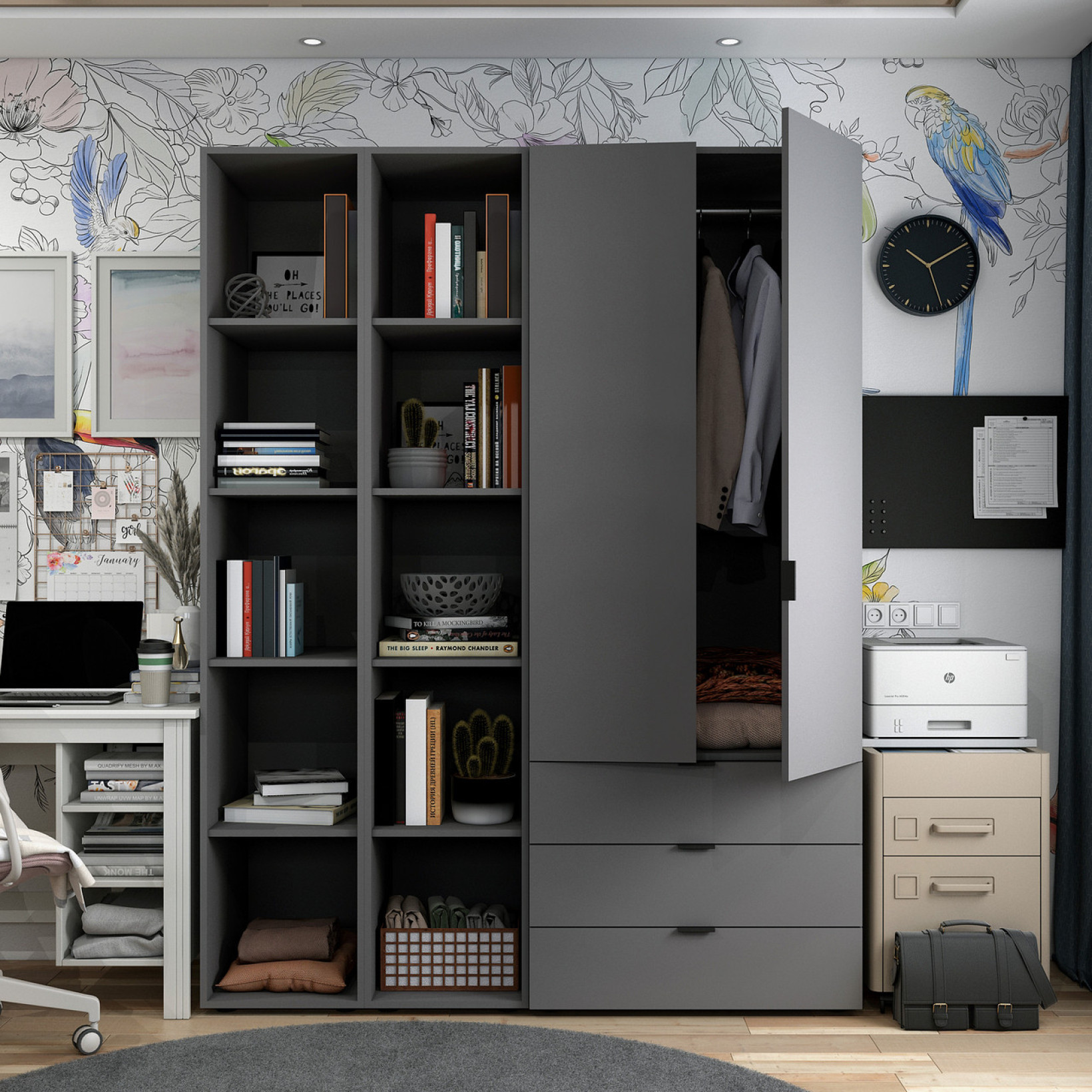 Комплект Doros Гелар з 2 Этажерками  2 ДСП 153.9х49.5х203.4 (42005055)Графит 
