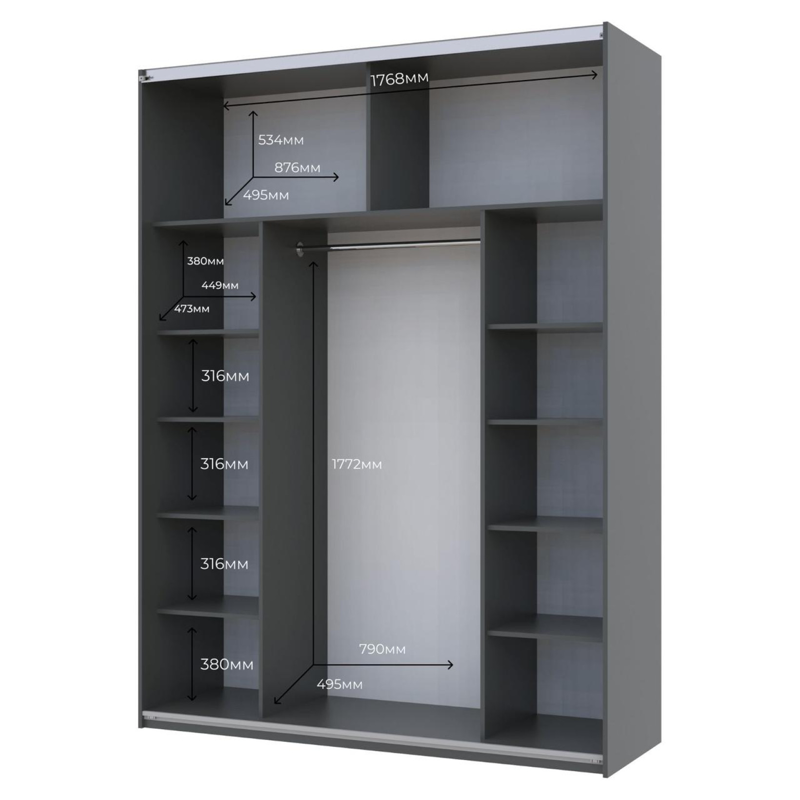 Шкаф купе Doros G-Caiser  2 Зеркала 180х60х240 (42005012) Графит
