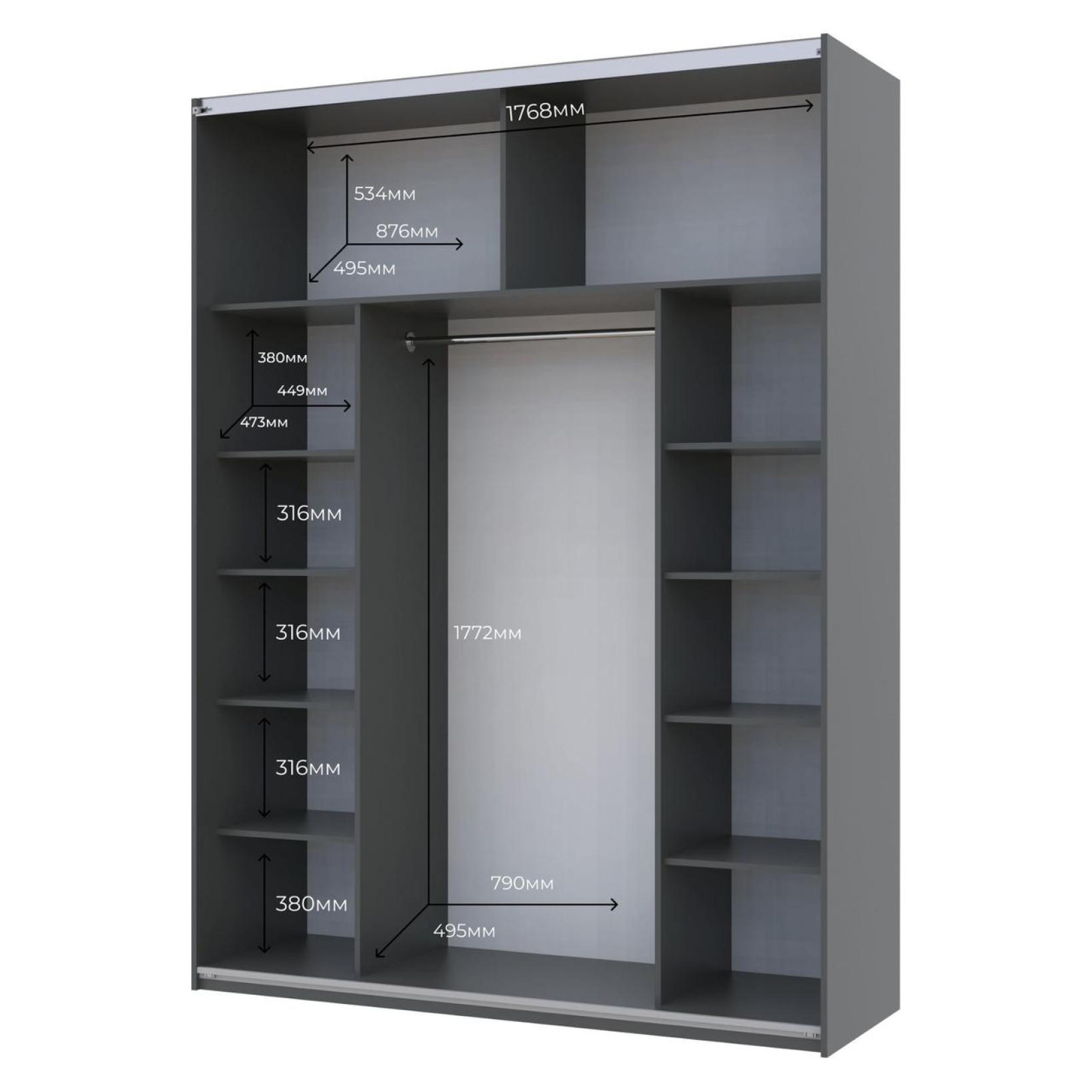 Шкаф купе Doros G-Caiser 2 Стекла / 3 части 180х60х240 (42005016) Графит
