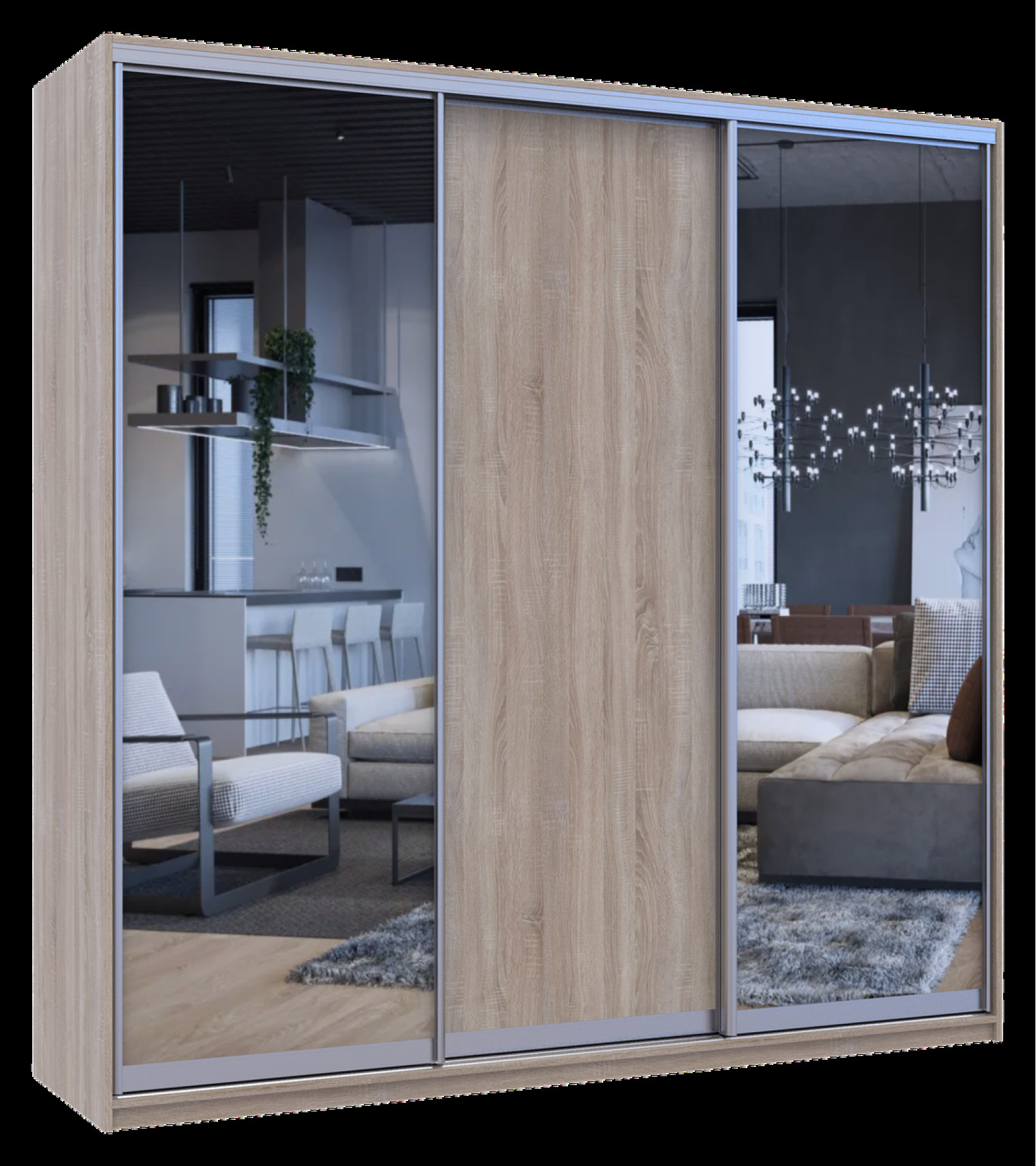 Шкаф купе Doros Сити Лайт 1 ДСП / 2 Зеркала 225х60х225 (42002136) Дуб сонома