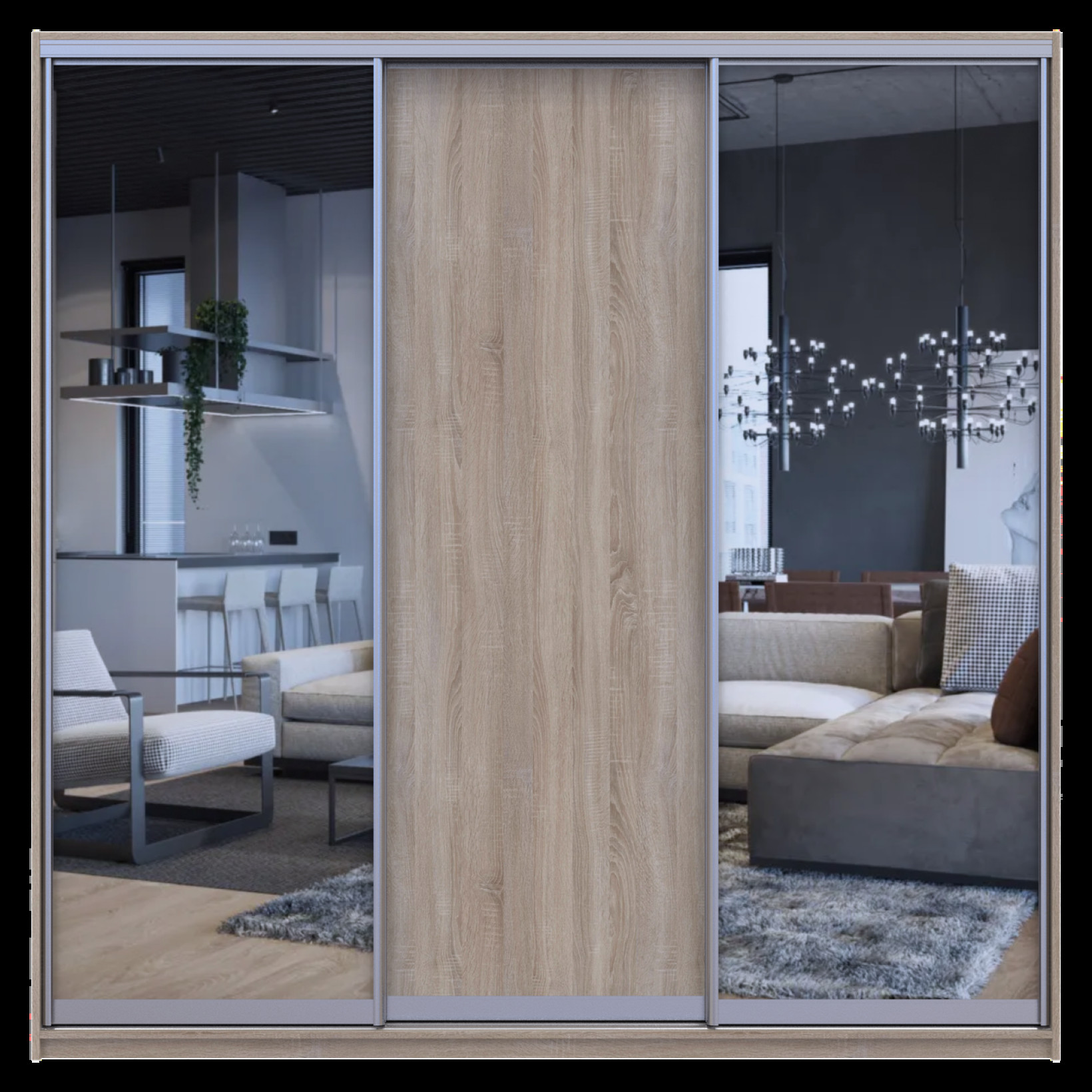 Шкаф купе Doros Сити Лайт 1 ДСП / 2 Зеркала 225х60х225 (42002136) Дуб сонома