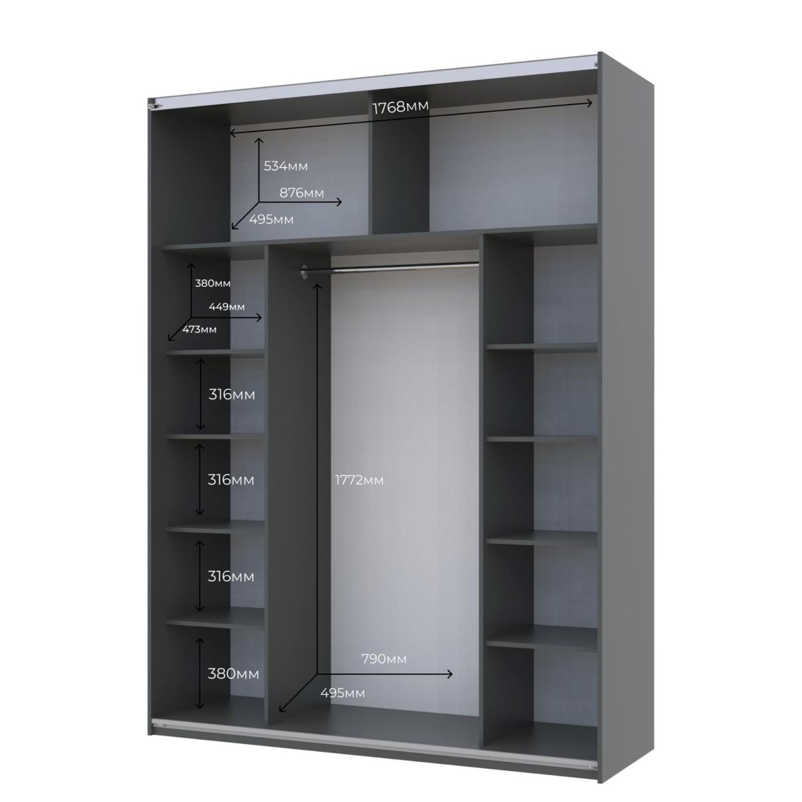 Шкаф купе Doros G-Caiser 2 ДСП / 3 части 180х60х240 (42005089) Графит