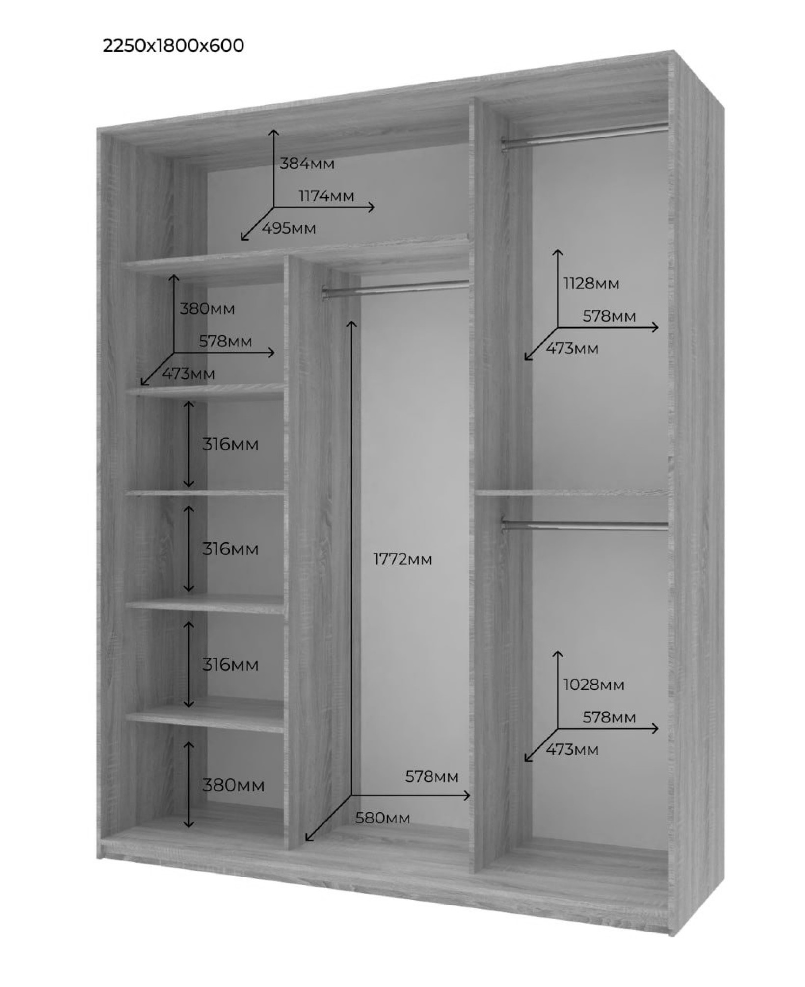 Шкаф купе Doros Сити Лайт 3 ДСП 180х60х225 (80736365) Кашемир 