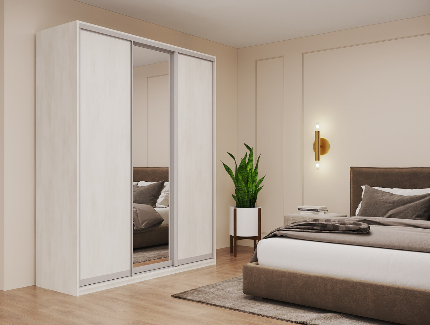 Шкаф купе Doros Сити Лайт 2 ДСП / 1 Зеркало 180х60х225 (42002046) Белое дерево