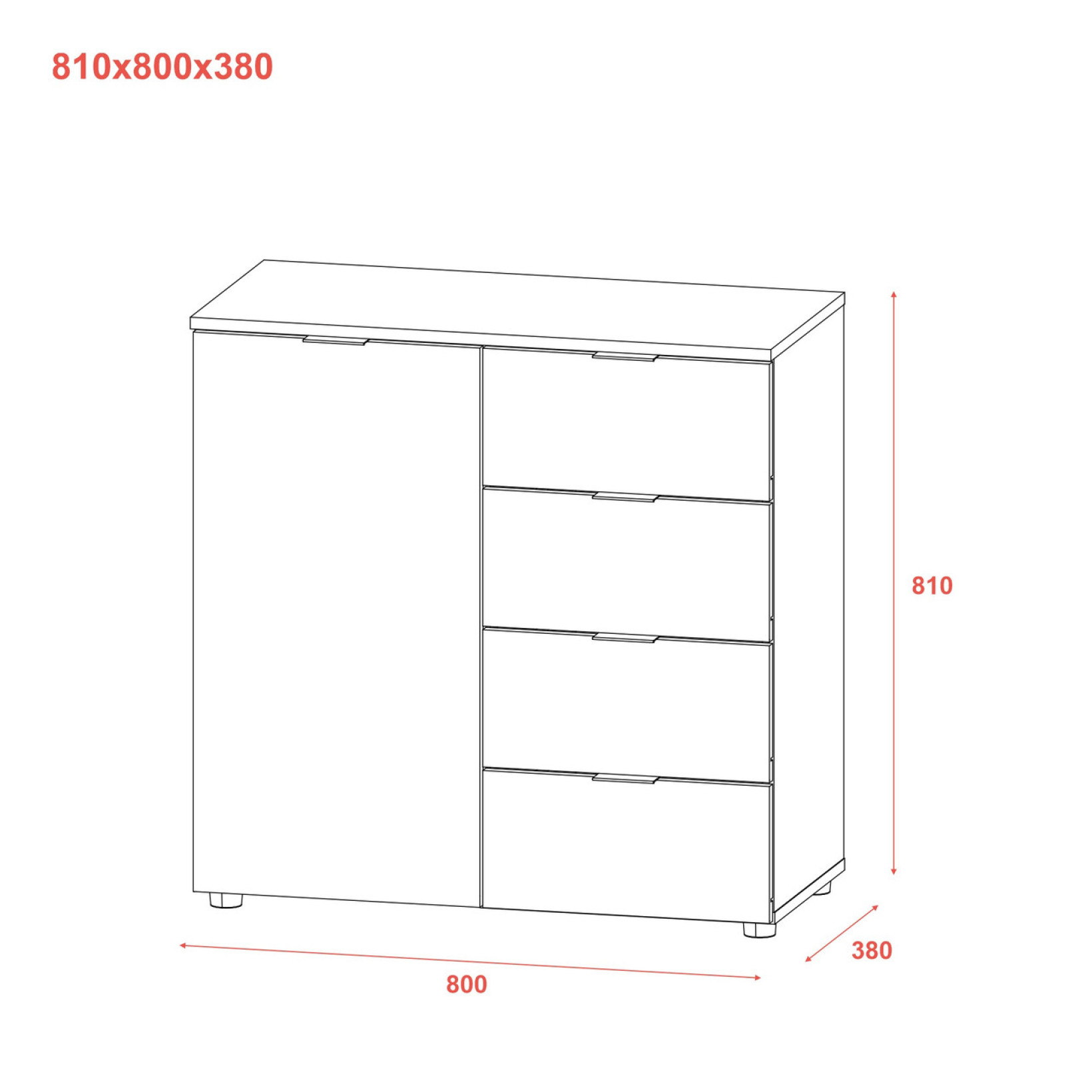 Комод Doros Рон 1 1 фасад 4 шухляды 80х38х81 (41516005) Белый
