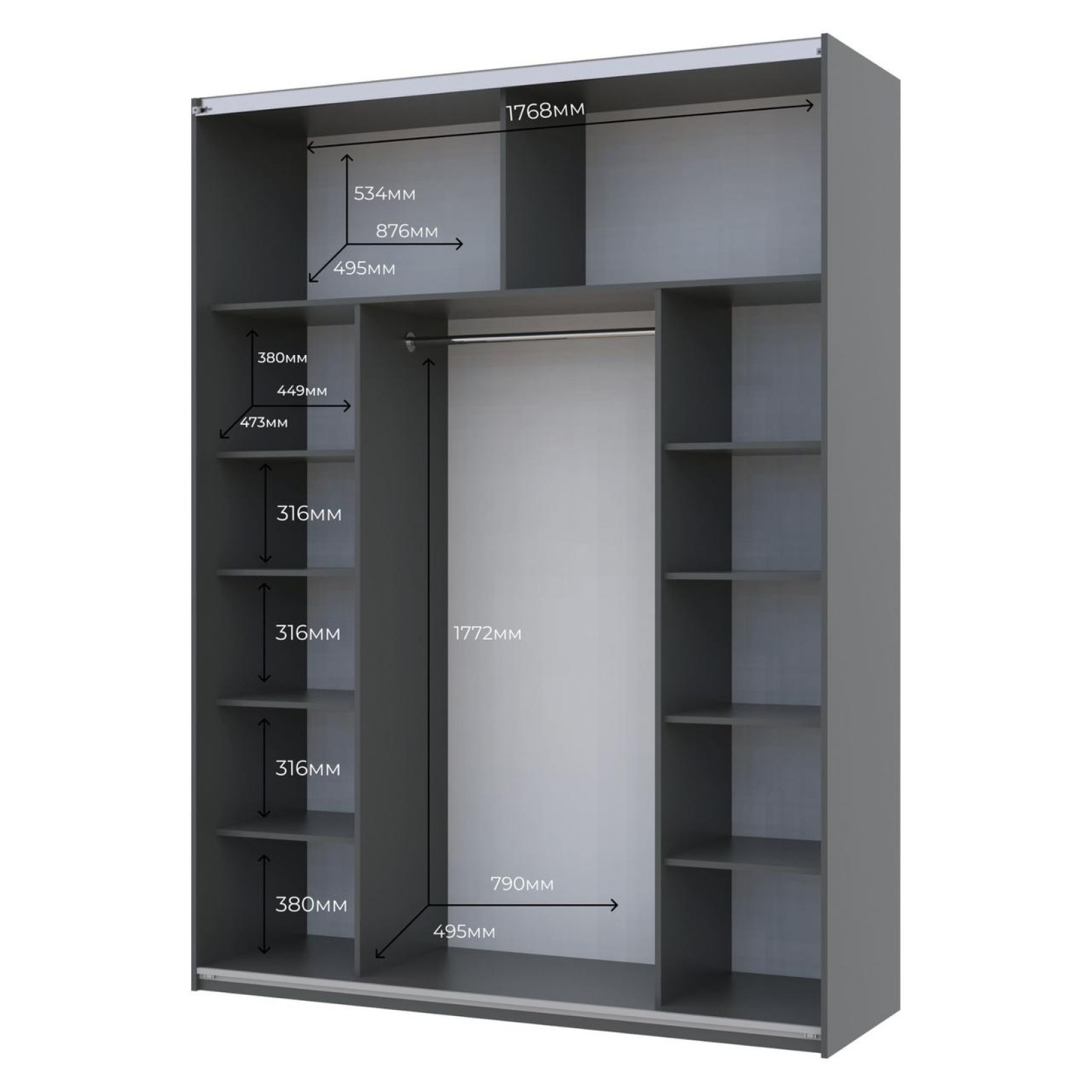 Шкаф купе Doros G-Caiser 2 ДСП / 3 части 180х60х240 (42005014) Графит/Дуб Эвок