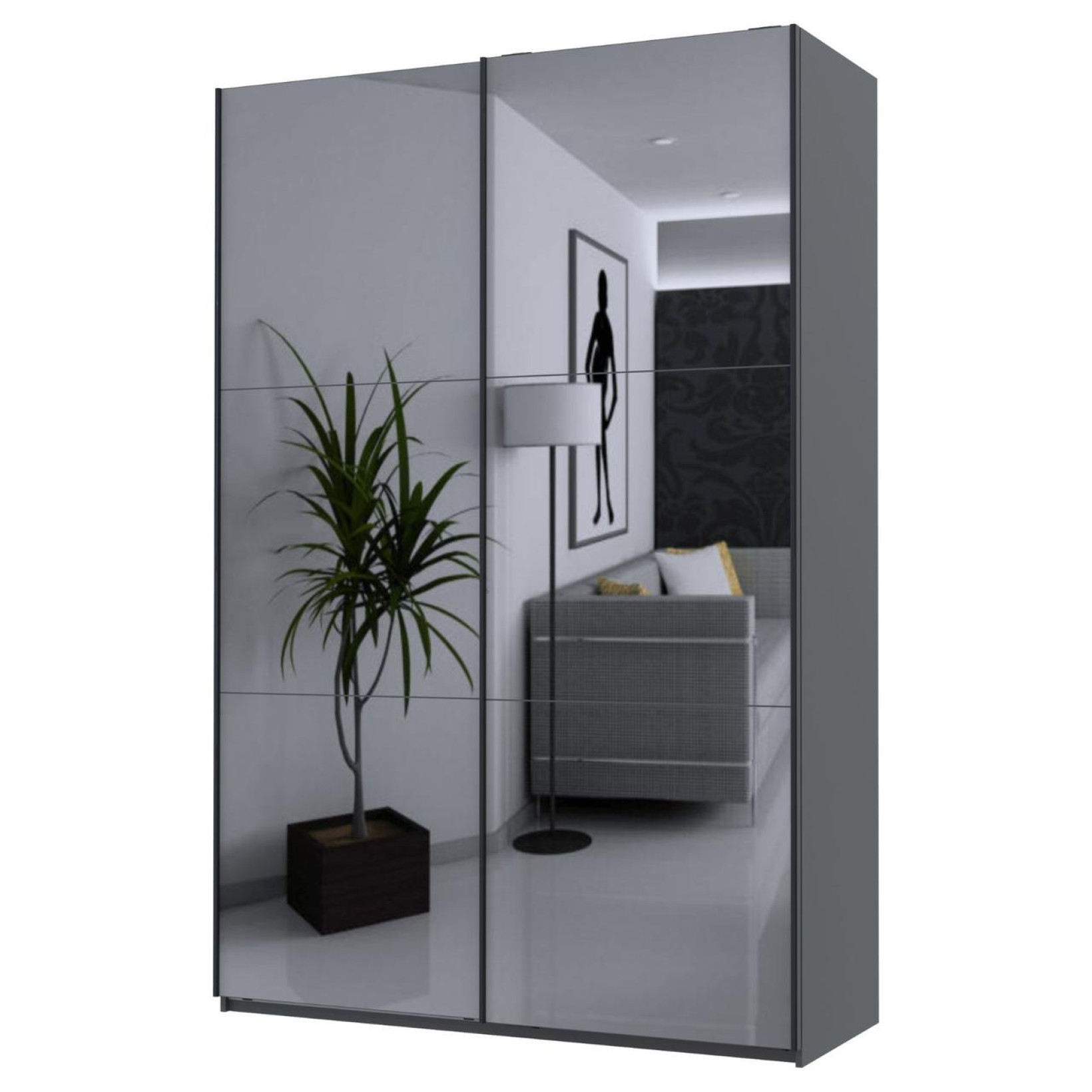 Шкаф купе Doros G-Caiser 2 Зеркала / 3 части 160х60х240 (42005021) Графит